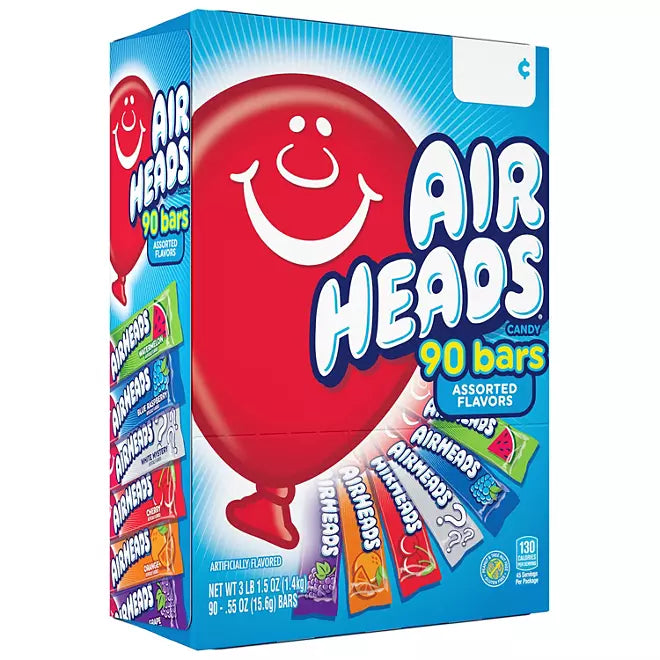 Airheads Regular Bars Variety Bulk Box, Assorted Flavors, Individually Wrapped Full Size, 90 Count