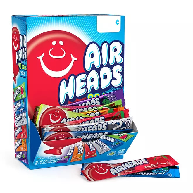 Airheads Regular Bars Variety Bulk Box, Assorted Flavors, Individually Wrapped Full Size, 90 Count