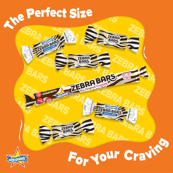 Atkinson's Zebra Bars Peanut Butter Zebra Bars, 36 Count Box – Crispy Peanut Butter Candy Bars, Individually Wrapped Retro Candy Treats, 0.7 Oz Bars