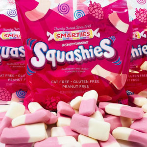 Smarties Squashies Candies - Raspberry and Cream Flavored Marshmallow Soft Foam Gummies - Pack of 3.