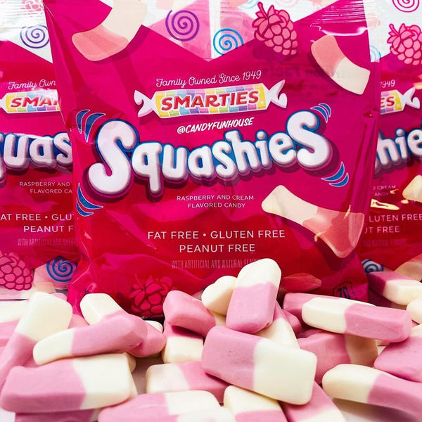 Smarties Squashies Candies - Raspberry and Cream Flavored Marshmallow Soft Foam Gummies - Pack of 3.