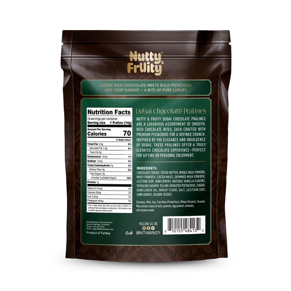 Nutty & Fruity Dubai Chocolate Pralines, 16 oz. YUMMYLAND