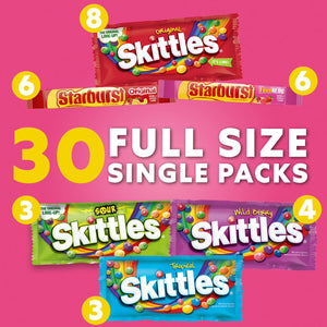 Starburst & Skittles Chewy Candy, Variety Box, Full Size, 30 pk. Mars