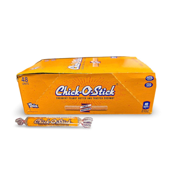 Chick-O-Stick Peanut Butter Coconut Dessert Candy, 48-Count Box (0.36 Oz Each) – Crunchy Peanut Butter Candy Sticks, Coconut Flavored Retro Candy, Individually Wrapped Treats