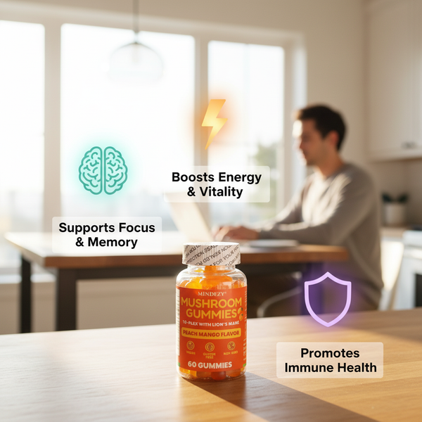 Mindezy Mushroom Gummies 10-Plex with Lion's Mane, Raspberry Flavor | 60 Vegan Gummies YUMMYLAND