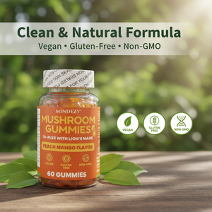 Mindezy Mushroom Gummies 10-Plex with Lion's Mane, Raspberry Flavor | 60 Vegan Gummies YUMMYLAND