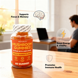 Mindezy Mushroom Gummies 10-Plex with Lion's Mane, Raspberry Flavor | 60 Vegan Gummies YUMMYLAND