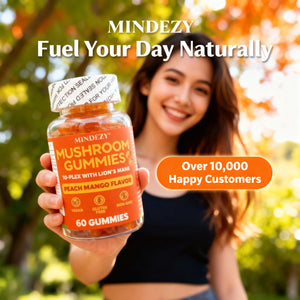 Mindezy Mushroom Gummies 10-Plex with Lion's Mane, Raspberry Flavor | 60 Vegan Gummies YUMMYLAND