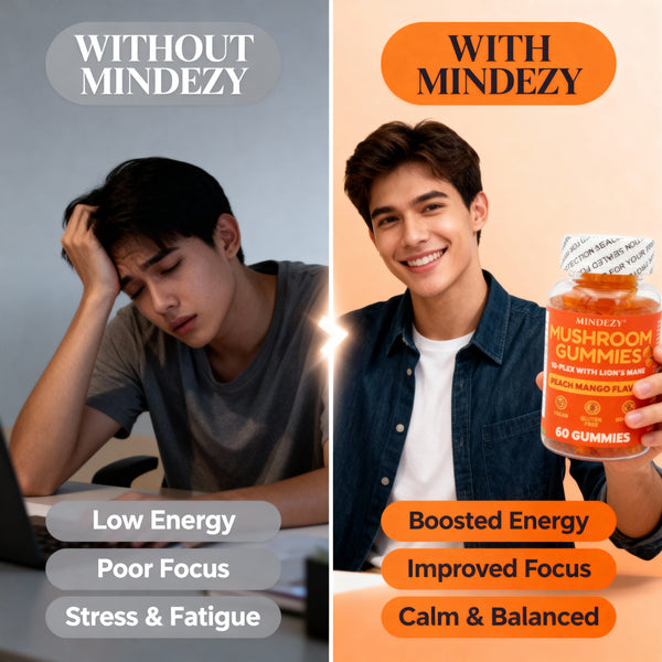 Mindezy Mushroom Gummies 10-Plex with Lion's Mane, Raspberry Flavor | 60 Vegan Gummies YUMMYLAND