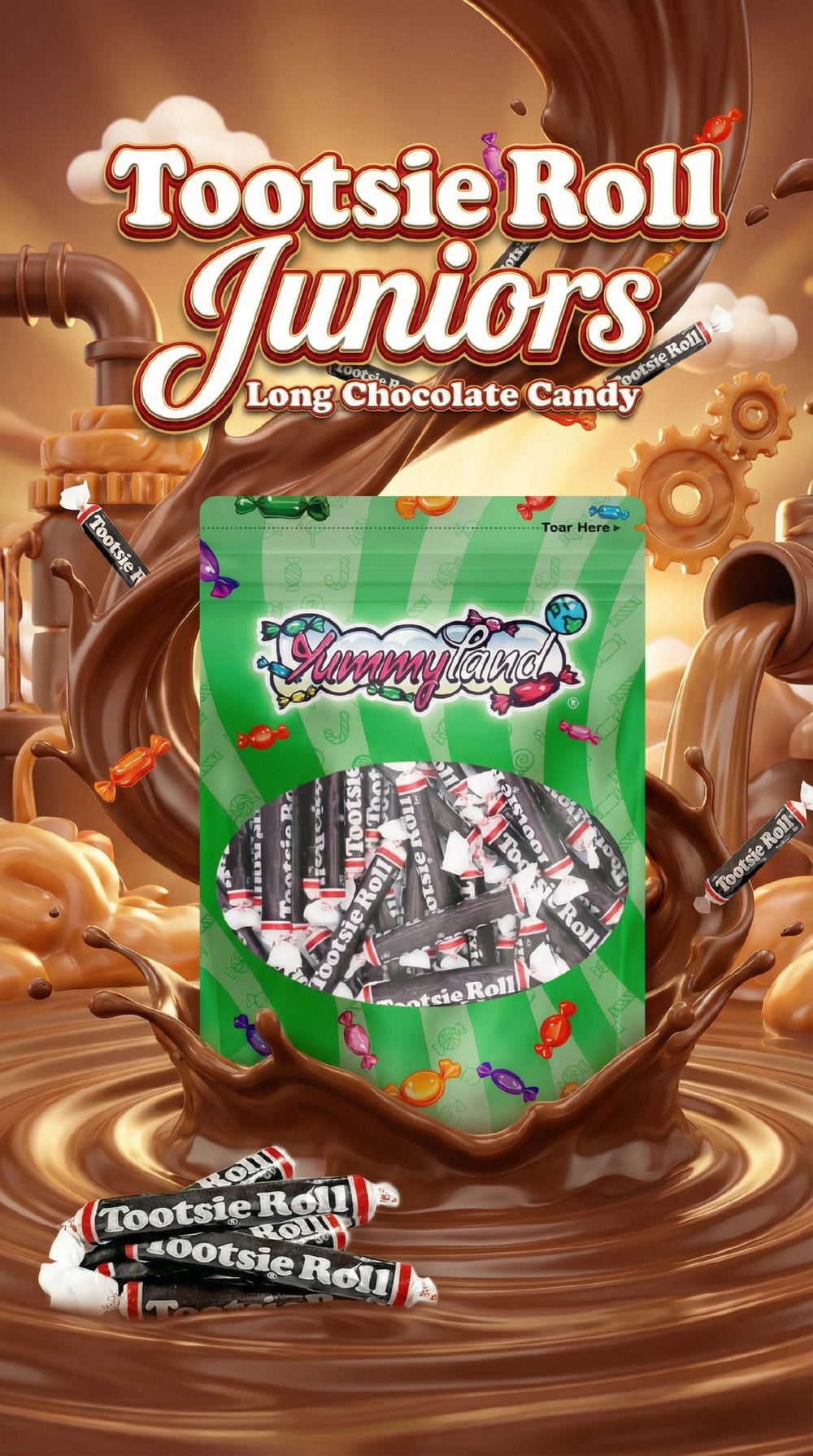 Tootsie Roll Juniors Long Chocolate Candy Individually Wrapped Chewy Taffy Candy