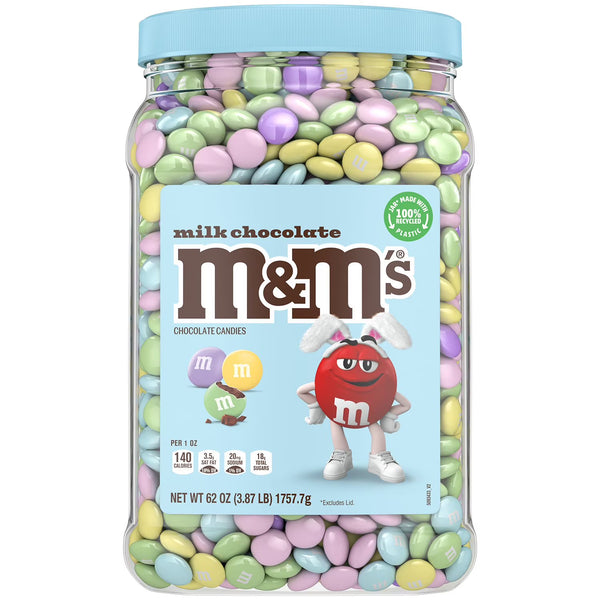 M&M's Milk Chocolate Assorted Pastel Easter Candy Bulk Jar 62 oz. Mars