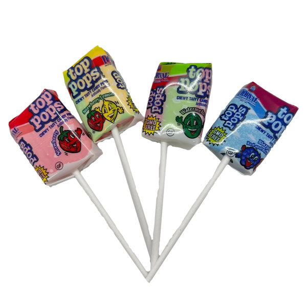 Top Pops Taffy Pops, 48-Pack – 4 Delicious Assorted Fruit Flavor Lollipops Candy