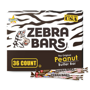 Atkinson's Zebra Bars Peanut Butter Zebra Bars, 36 Count Box – Crispy Peanut Butter Candy Bars, Individually Wrapped Retro Candy Treats, 0.7 Oz Bars