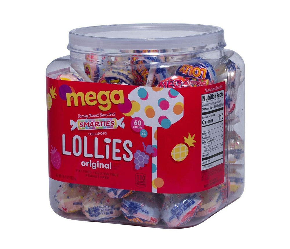 Smarties Mega Double Lollies Mega Double Lollies 60 Count, 64 Oz – Individually Wrapped Assorted Fruit Flavored Lollipops, Bulk Candy for Parties, Classrooms, Offices & Events