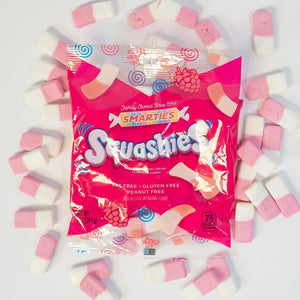 Smarties Squashies Candies - Raspberry and Cream Flavored Marshmallow Soft Foam Gummies - Pack of 3.