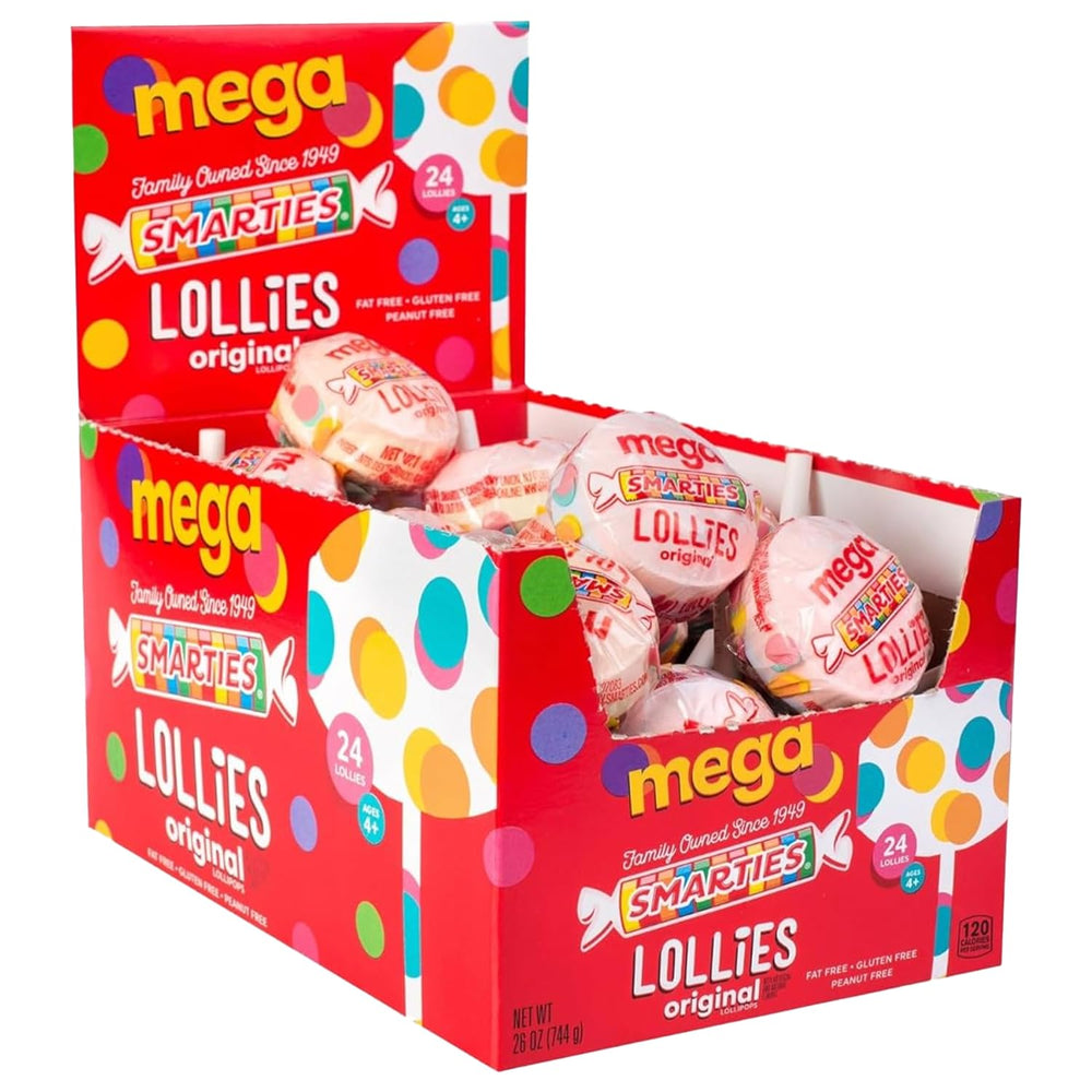 Smarties Double Lollies Mega Candy, 24 Count Box, 26 Oz – Individually Wrapped Assorted Fruit Flavored Lollipop Candy, Bulk Candy for Parties, Classrooms & Events