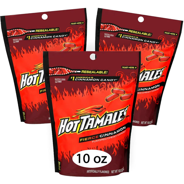 Hot Tamales Cinnamon Chewy Candy – 3 Pack (10 oz Each) Spicy Red Cinnamon Candy Bulk Bags