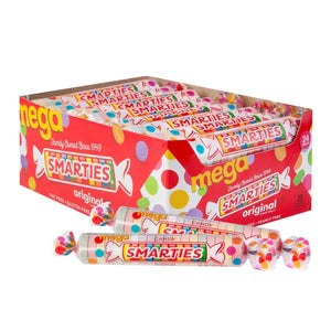 Smarties Bonbons Mega Rouleaux, Boîte de 24, 54 oz – Rouleaux de bonbons assortis aux fruits, Friandises sucrées sans gluten, Bonbons en vrac pour fêtes, événements et partage