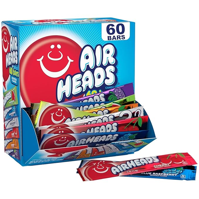 Airheads Chewy Candy Bars, Assorted Flavors, Nut Free, Regular Size, 33 oz, 60 Count Box