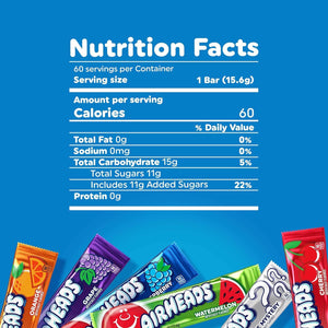 Airheads Chewy Candy Bars, Assorted Flavors, Nut Free, Regular Size, 33 oz, 60 Count Box