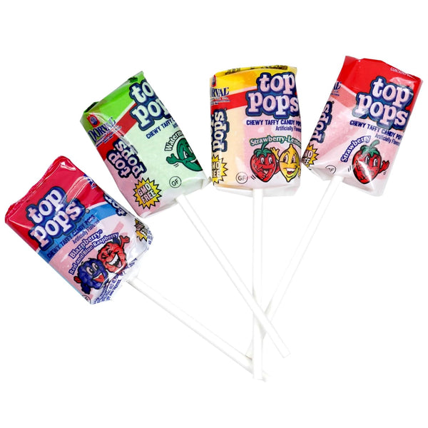 Top Pops Taffy Pops, 48-Pack – 4 Delicious Assorted Fruit Flavor Lollipops Candy