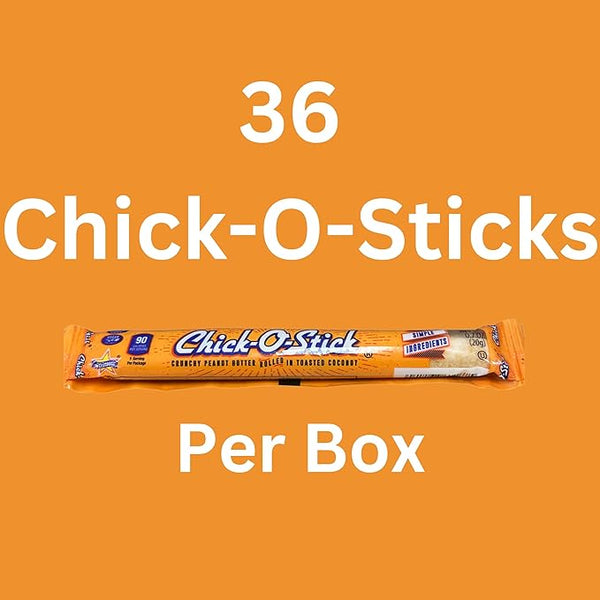 Chick O Stick 0.7 oz Candy Sticks – 36 Count Box – Old-Fashioned Peanut Butter Coconut Crunch Candy – Retro Bulk Candy for Sharing, Gift Baskets & Office Snacks