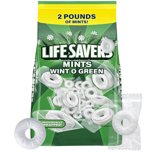 Wint-O-Green Mints – 2 LB Bulk Bag (Approx. 265 Pieces) Fresh Wintergreen Hard Candy, Individually Wrapped