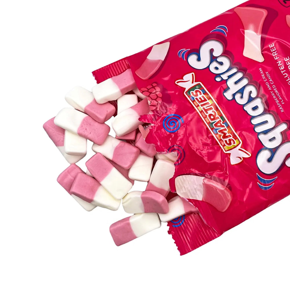 Smarties Squashies Candies - Raspberry and Cream Flavored Marshmallow Soft Foam Gummies - Pack of 12.