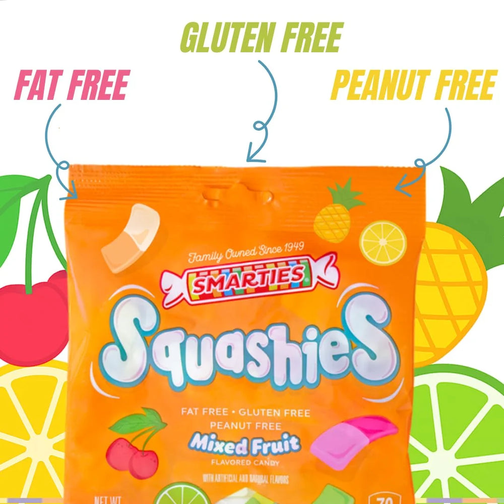 Smarties Squashies (Pack Of 12) Mixed Fruit Foam Marshmallows Gummies Candy Gluten Free Gummy Candy Bulk Peanut Free Perfect for Birthday & Holiday Party Favors