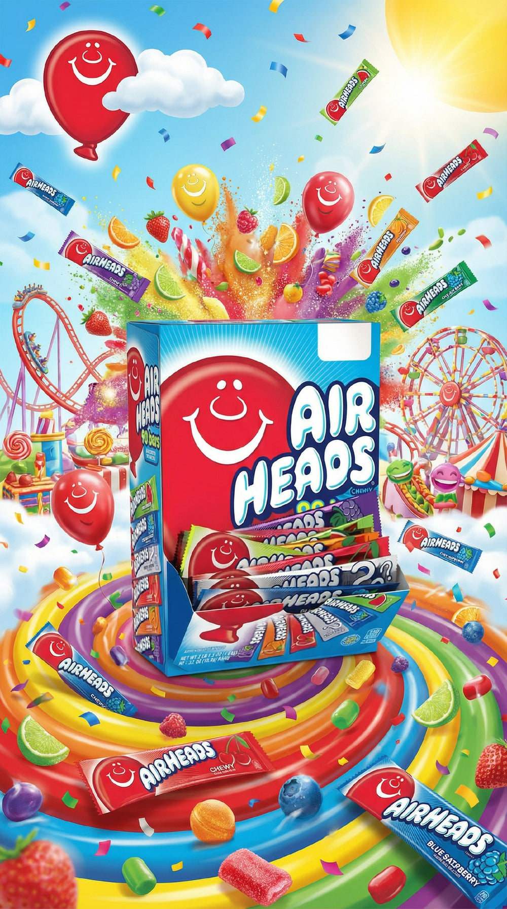 Airheads Chewy Candy Bars, Assorted Flavors, Nut Free, Regular Size, 33 oz, 60 Count Box