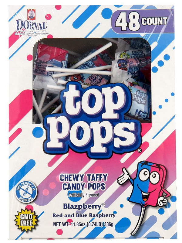 Taffy Pops Blazpberry Flavor Lollipops Candy, 48-Pack – Chewy Taffy Filled Lollipops, Sweet & Fruity Candy for Parties, Treat Bags & Sharing