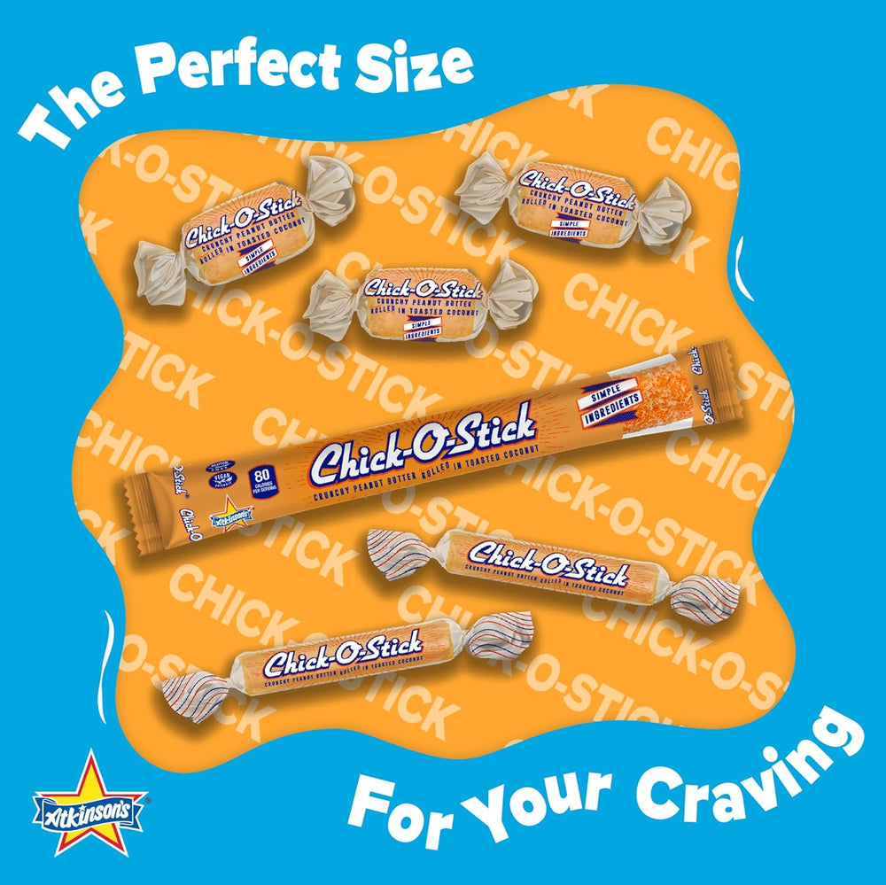 Chick O Stick 0.7 oz Candy Sticks – 12 Count Box – Old-Fashioned Peanut Butter Coconut Crunch Candy – Retro Bulk Candy for Sharing, Gift Baskets & Office Snacks