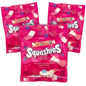 Smarties Squashies Candies - Raspberry and Cream Flavored Marshmallow Soft Foam Gummies - Pack of 3.