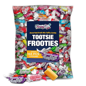 Bag of Tootsie Frooties candy 1 LB with colorful packaging on a white background