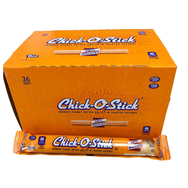 Chick O Stick 0.7 oz Candy Sticks – 36 Count Box – Old-Fashioned Peanut Butter Coconut Crunch Candy – Retro Bulk Candy for Sharing, Gift Baskets & Office Snacks