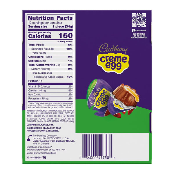 CADBURY CREME EGG Easter Milk Chocolate and Fondant Candy, 12 pk. Cadbury