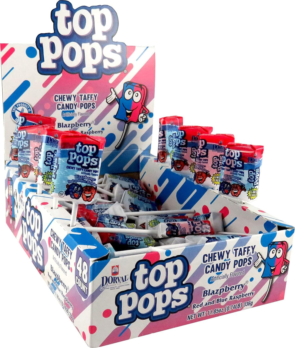 Taffy Pops Blazpberry Flavor Lollipops Candy, 48-Pack – Chewy Taffy Filled Lollipops, Sweet & Fruity Candy for Parties, Treat Bags & Sharing