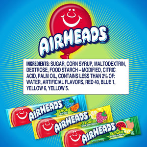 Airheads SOUR Bars Variety Bulk Box, Assorted Flavors, Individually Wrapped Full Size, 60 Count