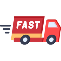 Red delivery truck with 'FAST' on a white background