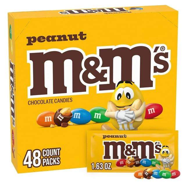 M&M'S Peanut Milk Chocolate Candy, Singles Size, 1.74 oz., 48 pk.