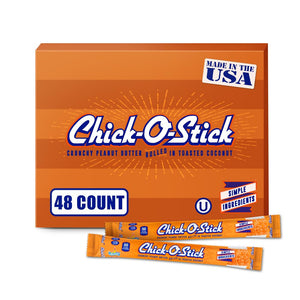 Chick-O-Stick Peanut Butter Coconut Dessert Candy, 48-Count Box (0.36 Oz Each) – Crunchy Peanut Butter Candy Sticks, Coconut Flavored Retro Candy, Individually Wrapped Treats