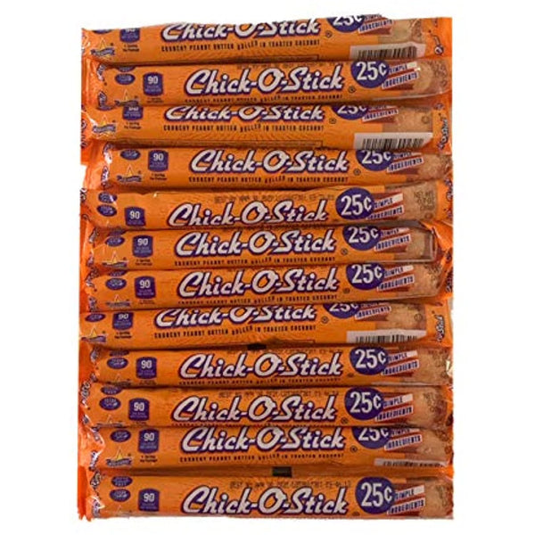 Chick O Stick 0.7 oz Candy Sticks – 12 Count Box – Old-Fashioned Peanut Butter Coconut Crunch Candy – Retro Bulk Candy for Sharing, Gift Baskets & Office Snacks