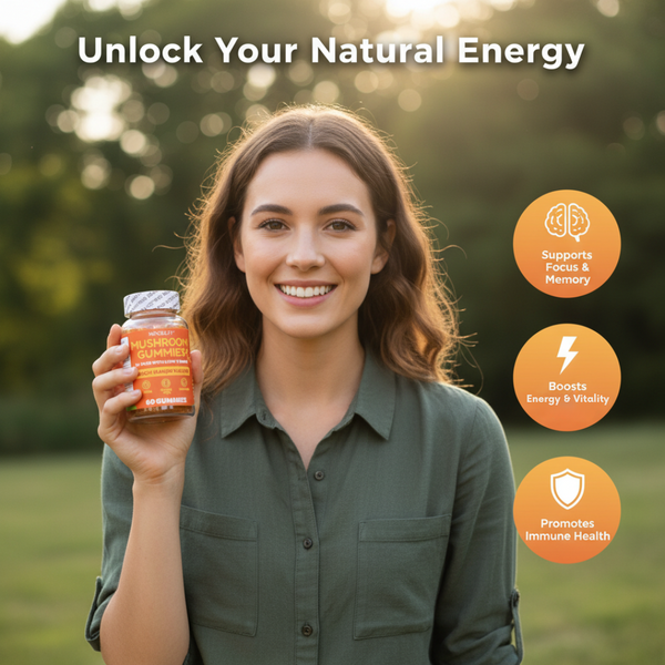 Mindezy Mushroom Gummies 10-Plex with Lion's Mane, Raspberry Flavor | 60 Vegan Gummies YUMMYLAND