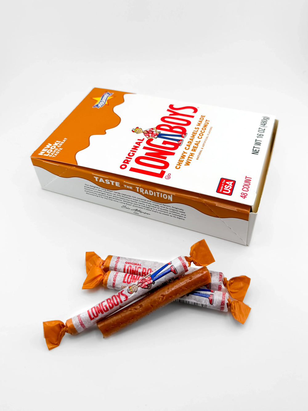 Long Boys Original Original Caramel Candy Bars 48 Count Box – Classic Chewy Caramel Treats, Individually Wrapped Retro Candy for Parties, Concessions & Snack Displays