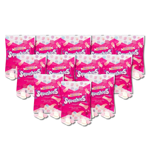 Smarties Squashies Candies - Raspberry and Cream Flavored Marshmallow Soft Foam Gummies - Pack of 12.