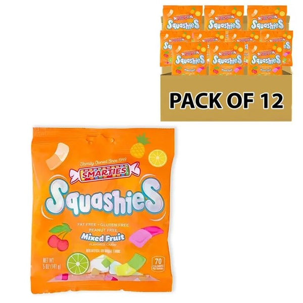 Smarties Squashies (Pack Of 12) Mixed Fruit Foam Marshmallows Gummies Candy Gluten Free Gummy Candy Bulk Peanut Free Perfect for Birthday & Holiday Party Favors