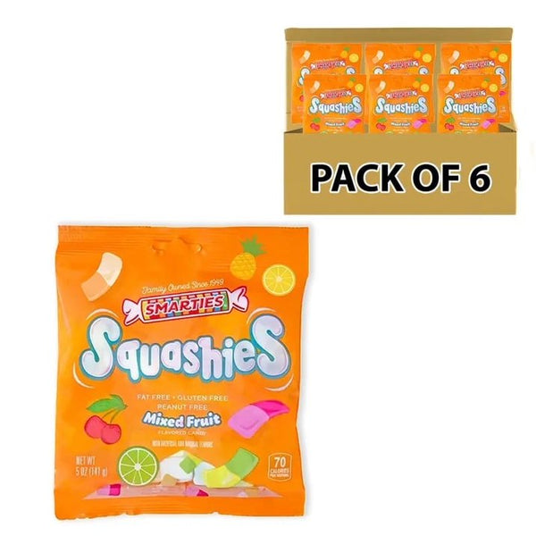 Smarties Squashies (Pack Of 6) Mixed Fruit Foam Marshmallows Gummies Candy Gluten Free Gummy Candy Bulk Peanut Free Perfect for Birthday & Holiday Party Favors