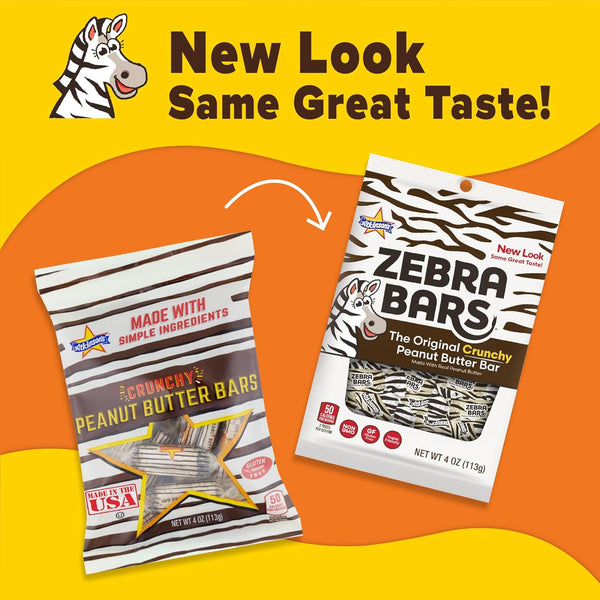 Atkinson's Zebra Bars Peanut Butter Zebra Bars, 36 Count Box – Crispy Peanut Butter Candy Bars, Individually Wrapped Retro Candy Treats, 0.7 Oz Bars
