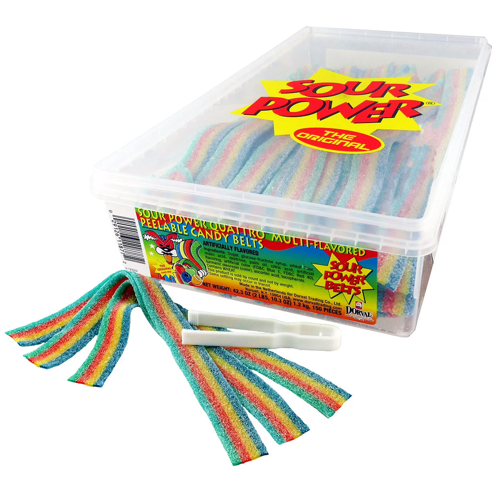 Sour Power Quattro Rainbow Candy Belts, 2.5 LB Bulk Tub