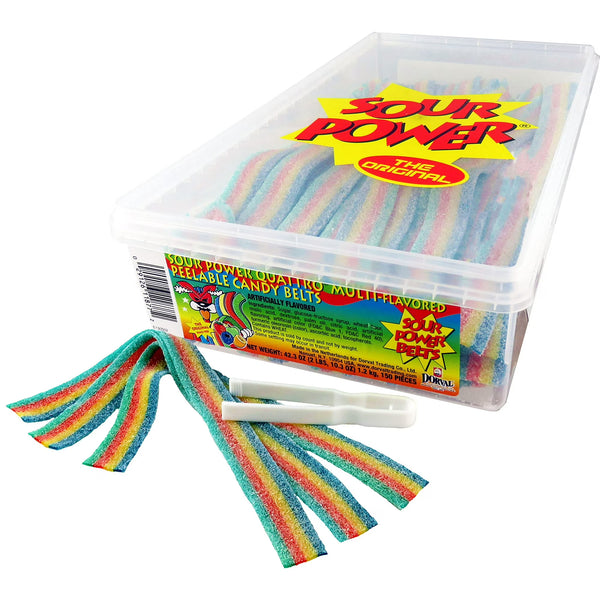 Sour Power Quattro Rainbow Candy Belts, 2.5 LB Bulk Tub